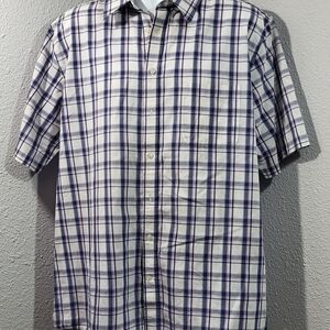 Stafford White & Blue Plaid Short-Sleeve Button-Down Shirt